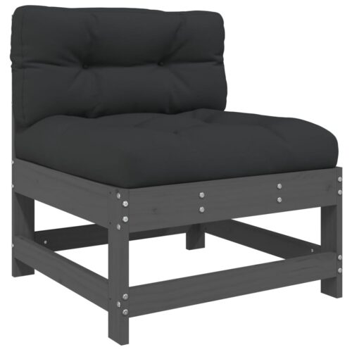 3-Piece Garden Lounge Set with Cushions Grey Solid Wood - Image 6