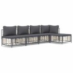 5-Piece Garden Lounge Set with Cushions Anthracite Poly Rattan