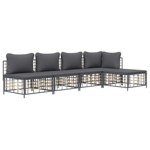 5-Piece Garden Lounge Set with Cushions Anthracite Poly Rattan - Image 3