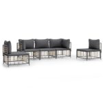 5-Piece Garden Lounge Set with Cushions Anthracite Poly Rattan
