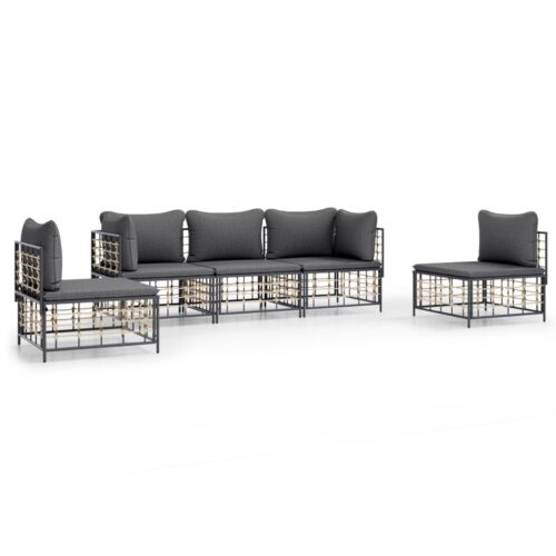 5-Piece Garden Lounge Set with Cushions Anthracite Poly Rattan