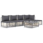 6-Piece Garden Lounge Set with Cushions Anthracite Poly Rattan