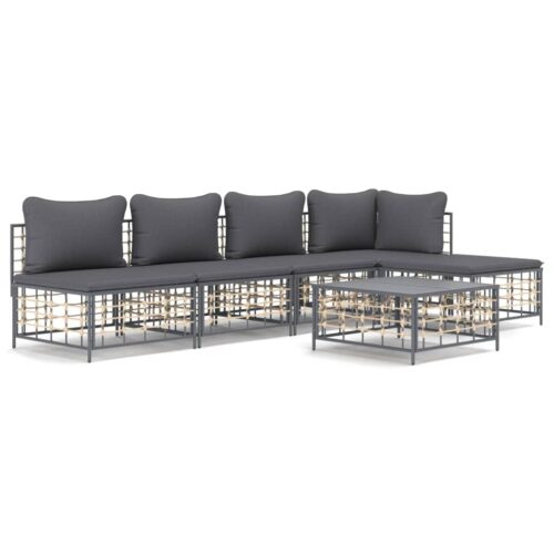 6-Piece Garden Lounge Set with Cushions Anthracite Poly Rattan