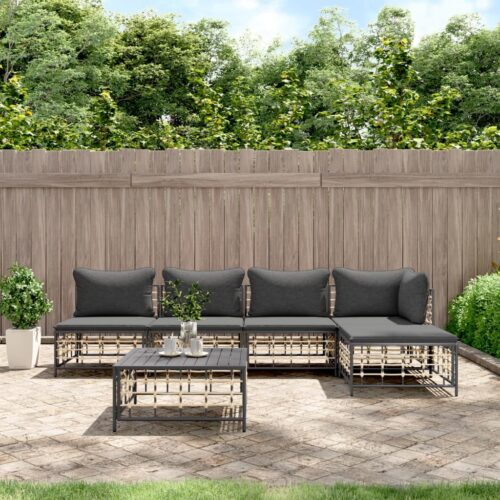 6-Piece Garden Lounge Set with Cushions Anthracite Poly Rattan - Image 2