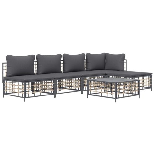 6-Piece Garden Lounge Set with Cushions Anthracite Poly Rattan - Image 3