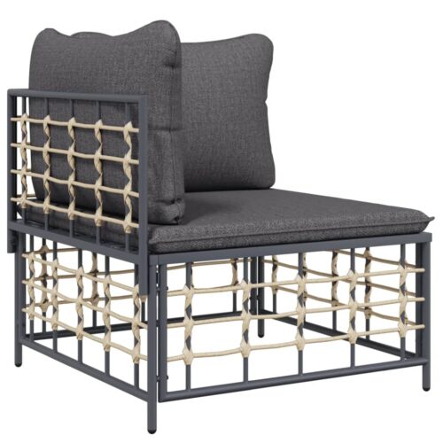 6-Piece Garden Lounge Set with Cushions Anthracite Poly Rattan - Image 4