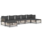 7-Piece Garden Lounge Set with Cushions Anthracite Poly Rattan