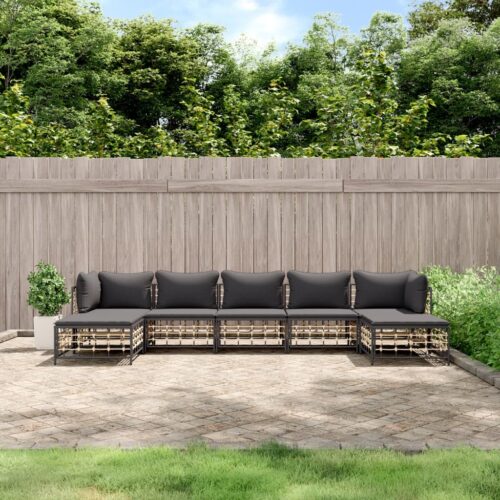 7-Piece Garden Lounge Set with Cushions Anthracite Poly Rattan - Image 2