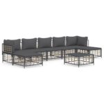 8-Piece Garden Lounge Set with Cushions Anthracite Poly Rattan