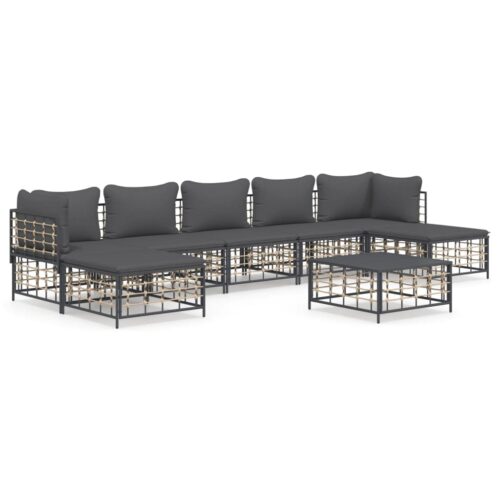 8-Piece Garden Lounge Set with Cushions Anthracite Poly Rattan