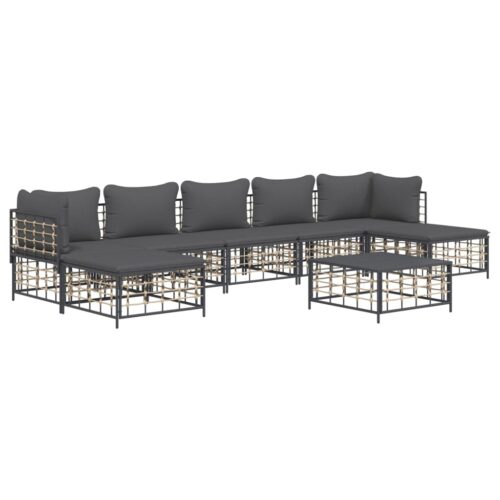 8-Piece Garden Lounge Set with Cushions Anthracite Poly Rattan - Image 3