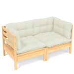 2-Seater Garden Sofa with Cream Cushions Solid Wood Pine