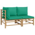 2-Piece Garden Lounge Set with Green Cushions Bamboo