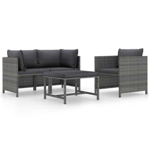 4-Piece Garden Sofa Set with Cushions Poly Rattan Grey