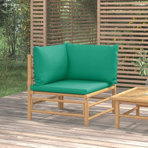 Garden Corner Sofa with Green Cushions Bamboo - Image 2