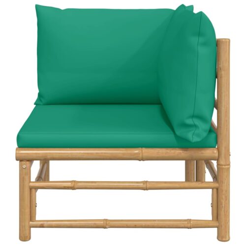 Garden Corner Sofa with Green Cushions Bamboo - Image 3