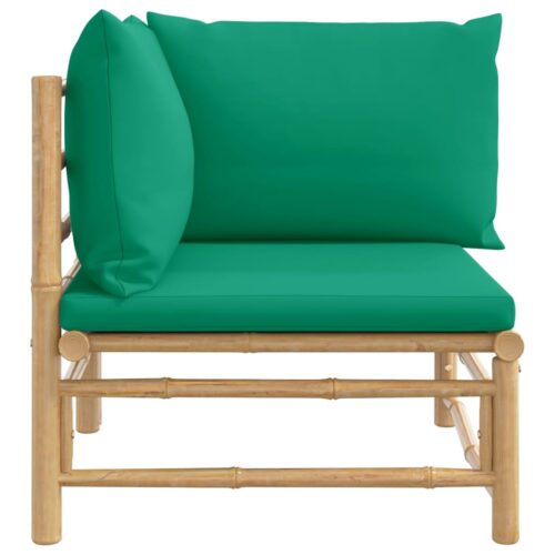 Garden Corner Sofa with Green Cushions Bamboo - Image 4