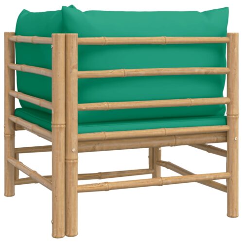Garden Corner Sofa with Green Cushions Bamboo - Image 5