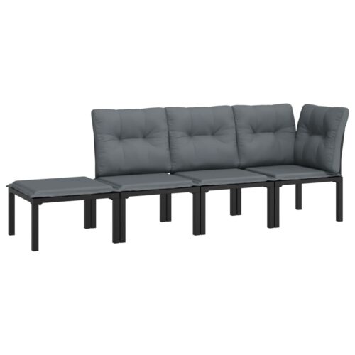 4-Piece Garden Lounge Set Black Grey Poly Rattan