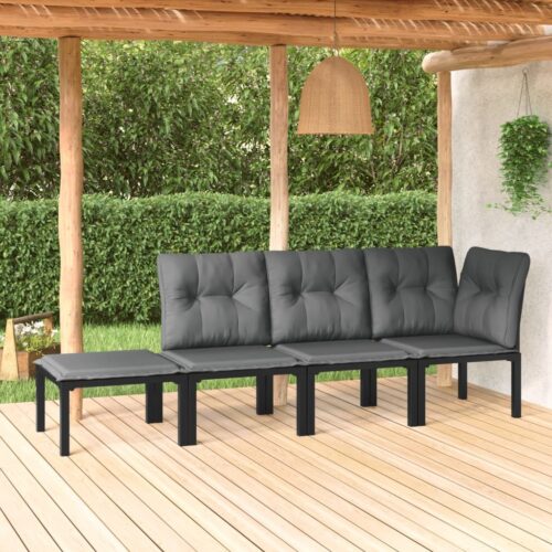 4-Piece Garden Lounge Set Black Grey Poly Rattan - Image 2