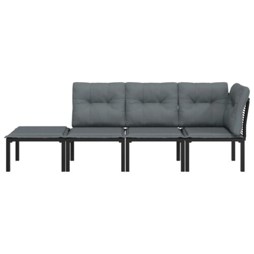 4-Piece Garden Lounge Set Black Grey Poly Rattan - Image 3