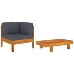 2-Piece Garden Lounge Set with Dark Grey Cushions Acacia Wood