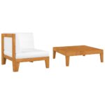 2-Piece Garden Lounge Set with Cushions Solid Acacia Wood