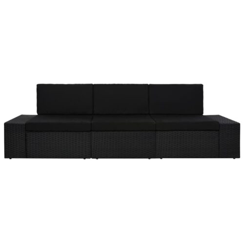 Sectional Sofa 3-Seater Poly Rattan Black