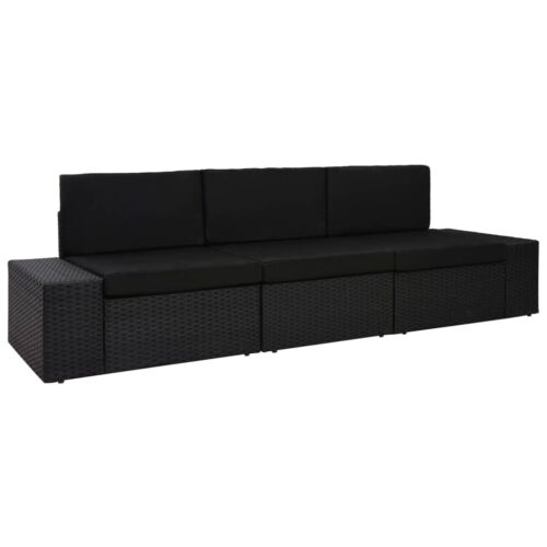 Sectional Sofa 3-Seater Poly Rattan Black - Image 2