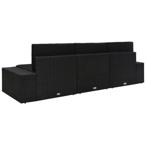 Sectional Sofa 3-Seater Poly Rattan Black - Image 4