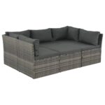 4-Piece Garden Lounge Set with Cushions Poly Rattan Grey