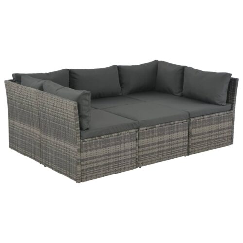 4-Piece Garden Lounge Set with Cushions Poly Rattan Grey