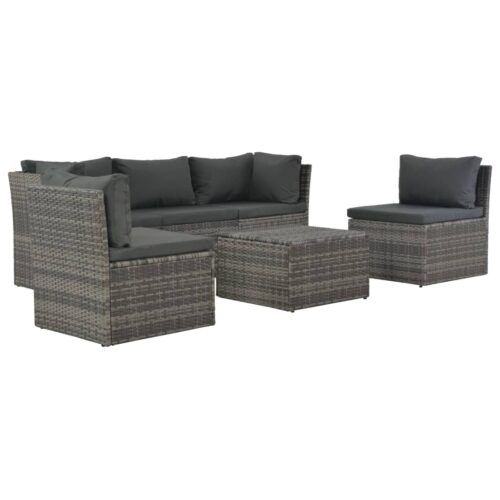 4-Piece Garden Lounge Set with Cushions Poly Rattan Grey - Image 2