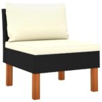 Middle Sofa Outdoor Garden Patio with Cushions Wicker Rattan Wood Lounge Chair