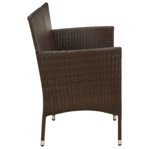 3-Seater Garden Sofa with Cushion Brown Poly Rattan - Image 5