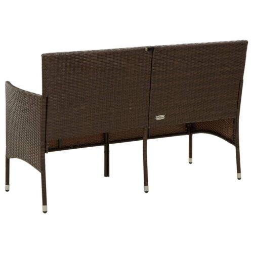 3-Seater Garden Sofa with Cushion Brown Poly Rattan - Image 6