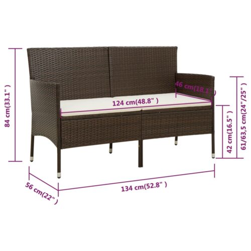 3-Seater Garden Sofa with Cushion Brown Poly Rattan - Image 8