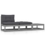 3-Piece Garden Lounge Set with Cushions Grey Solid Pinewood