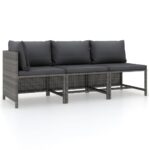 3-Piece Garden Lounge Set with Cushions Poly Rattan Grey