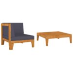 2-Piece Garden Lounge Set with Cushions Solid Acacia Wood