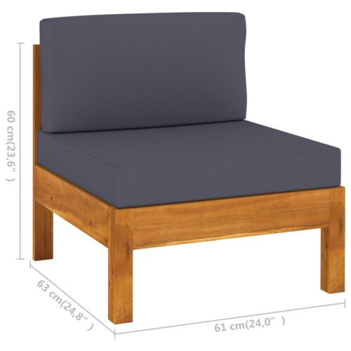 Middle Sofa with Dark Grey Cushions Solid Acacia Wood - Image 5
