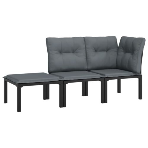 3-Piece Garden Lounge Set Black Grey Poly Rattan