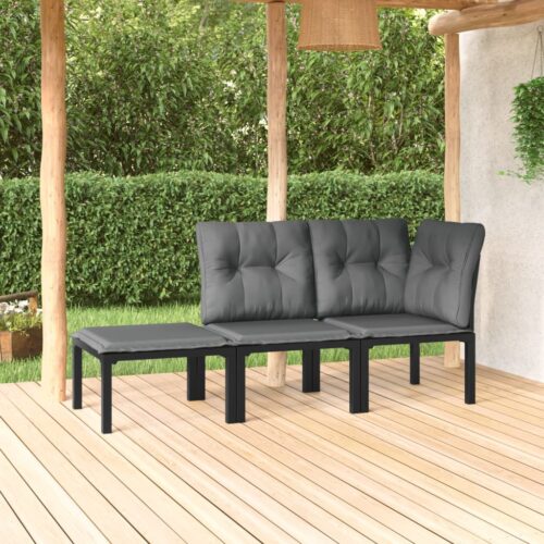 3-Piece Garden Lounge Set Black Grey Poly Rattan - Image 2