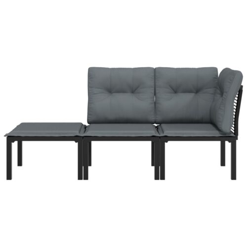 3-Piece Garden Lounge Set Black Grey Poly Rattan - Image 3
