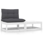 2-Piece Garden Lounge Set with Cushions White Solid Pinewood