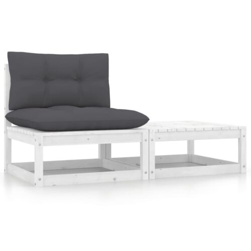 2-Piece Garden Lounge Set with Cushions White Solid Pinewood