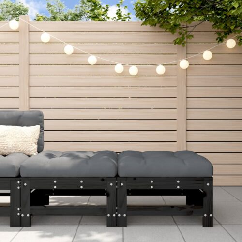 2pcs Outdoor Footstool Garden Patio Bench Ottoman Chair Seat Black Pine Wood - Image 2
