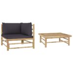 2-Piece Garden Lounge Set with Dark Grey Cushions Bamboo