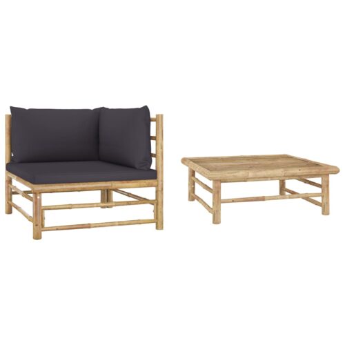 2-Piece Garden Lounge Set with Dark Grey Cushions Bamboo