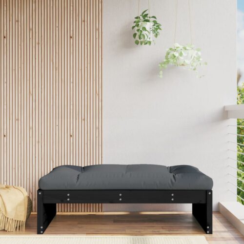 Black 120x80cm Pine Wood Outdoor Footstool Garden Patio Bench Ottoman Chair Seat - Image 2